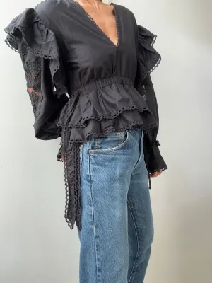 Farm Rio Embroidered Blouse Black