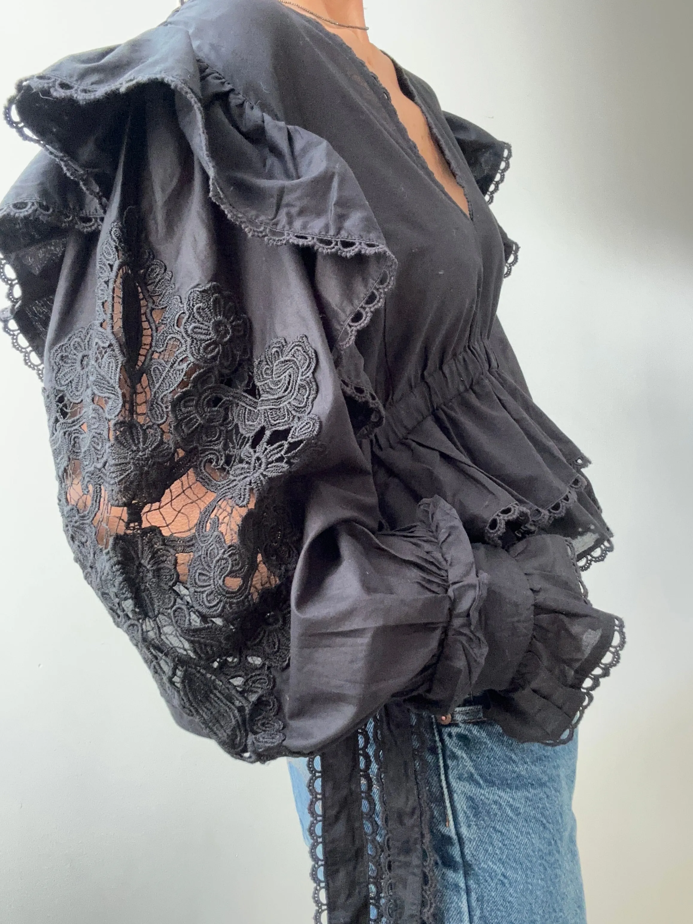 Farm Rio Embroidered Blouse Black