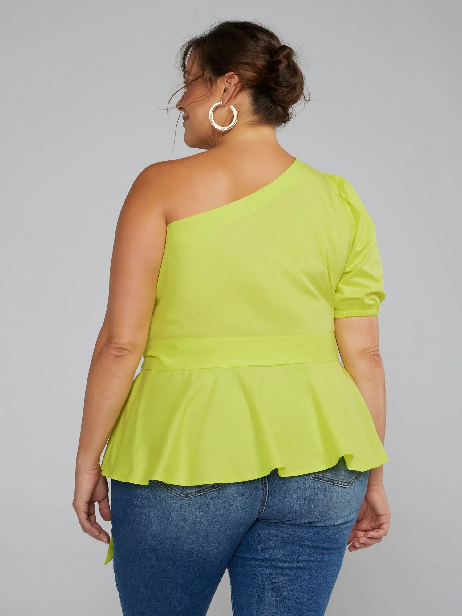 Fashion To Figure - One Shoulder Tie-Waist Peplum Shirt