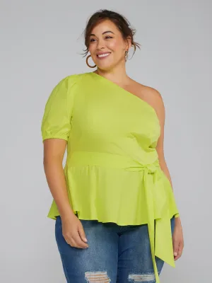 Fashion To Figure - One Shoulder Tie-Waist Peplum Shirt
