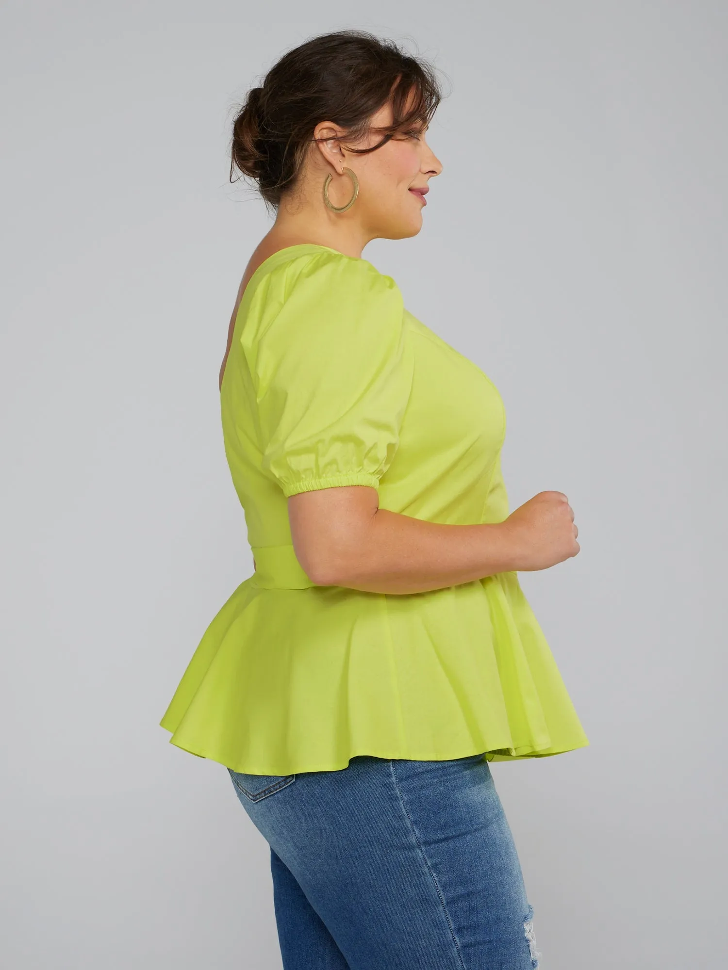 Fashion To Figure - One Shoulder Tie-Waist Peplum Shirt