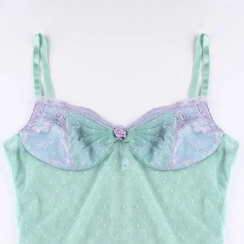 Flower And Dot Sheer Strap Blouse