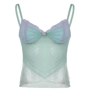 Flower And Dot Sheer Strap Blouse