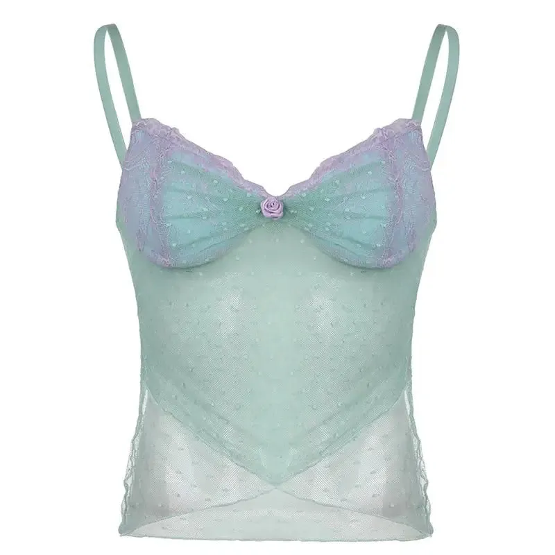 Flower And Dot Sheer Strap Blouse