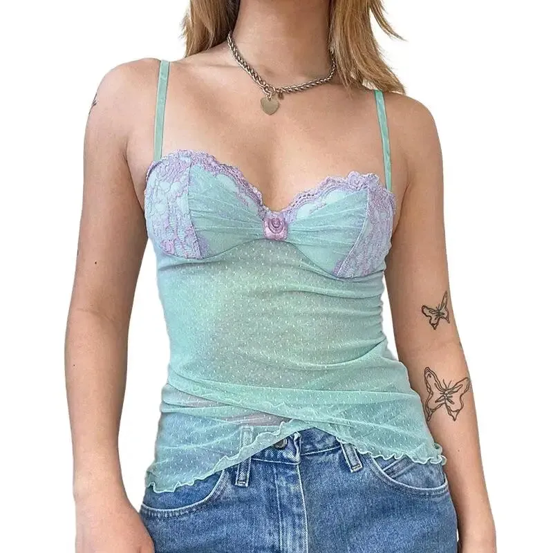 Flower And Dot Sheer Strap Blouse