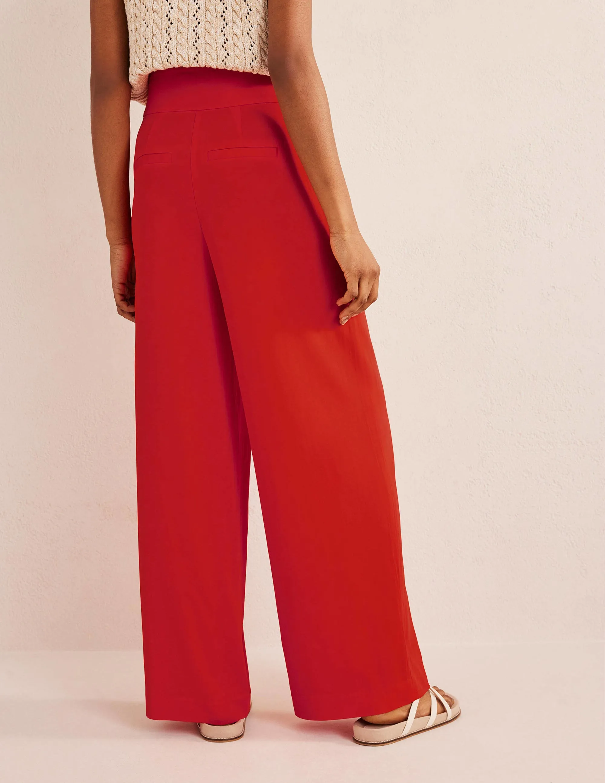 Fluid Wide Trousers-Vermillion Red