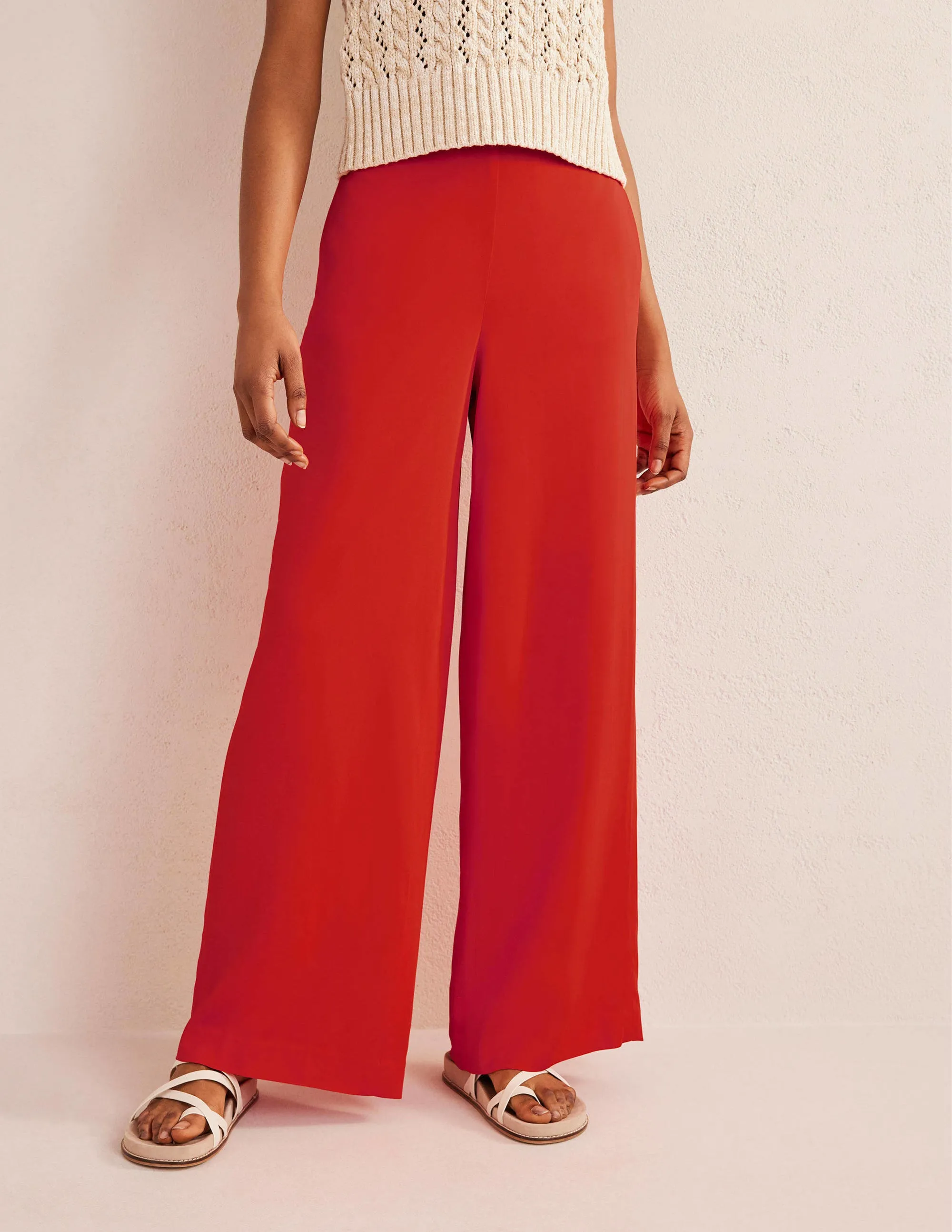 Fluid Wide Trousers-Vermillion Red