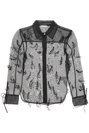 fringed organza shirt W0079 BLACK