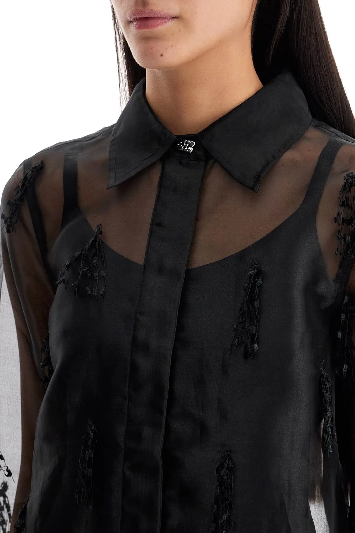 fringed organza shirt W0079 BLACK