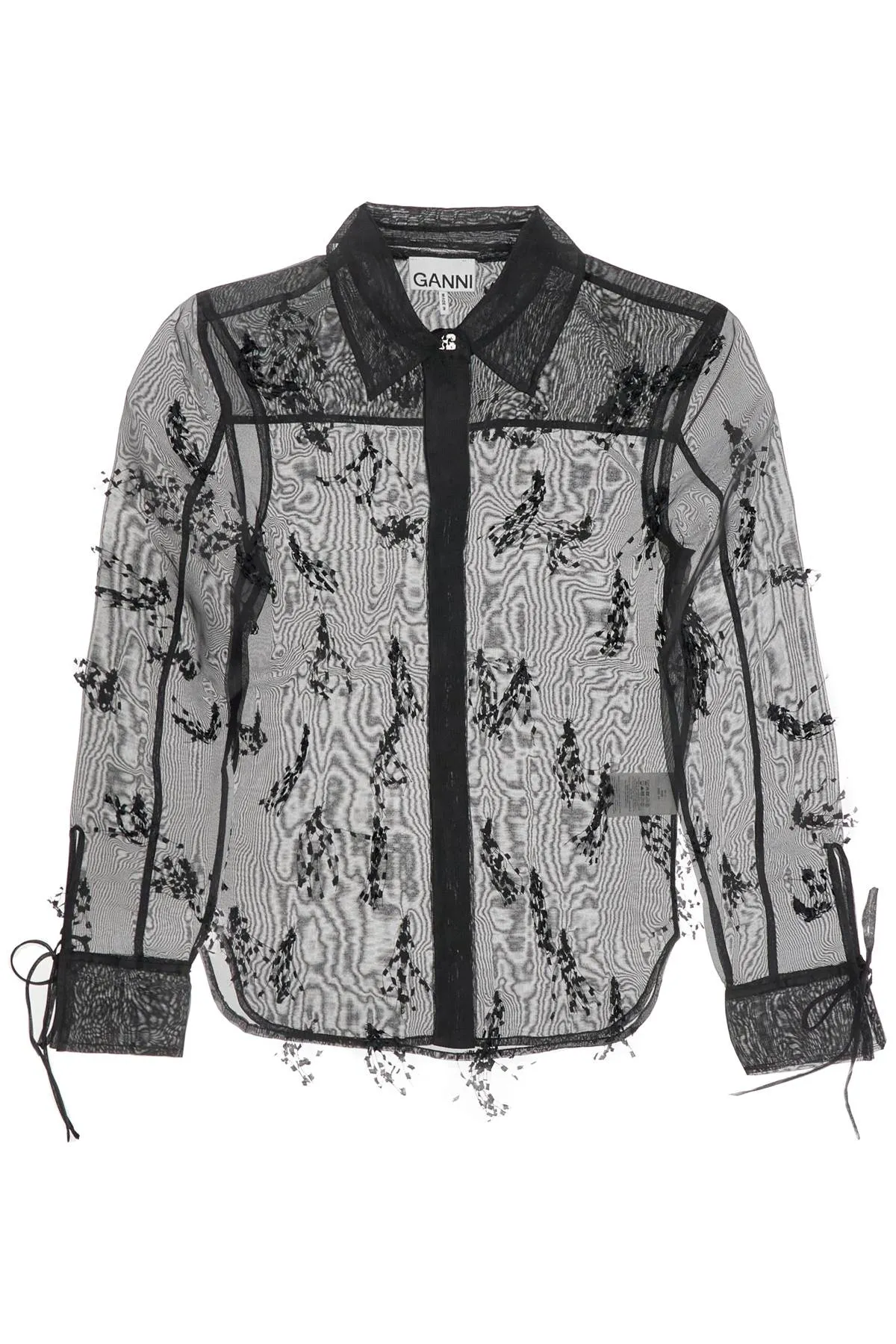 fringed organza shirt W0079 BLACK