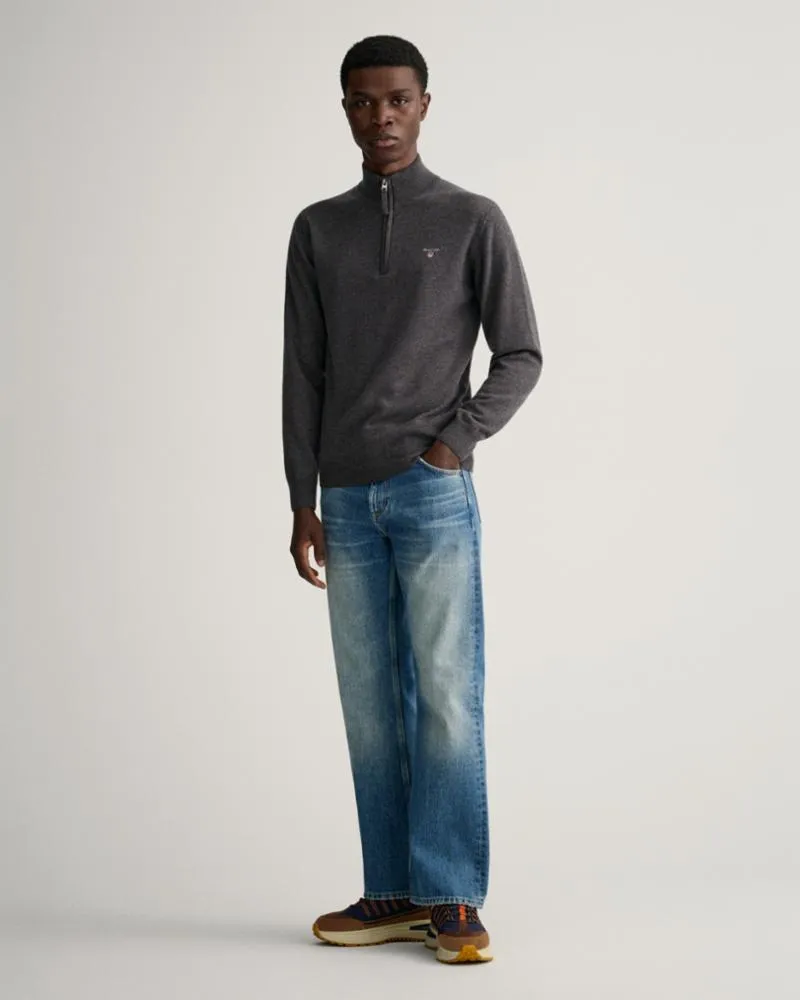 Gant Apparel Mens SUPERFINE LAMBSWOOL HALF ZIP 95/ANTRACIT MELANGE