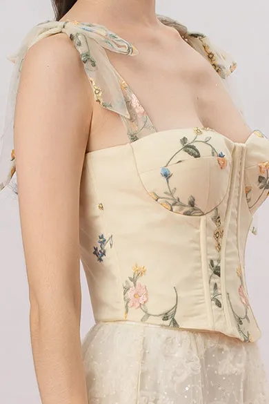 Grainne Light Yellow Flower Tulle Top