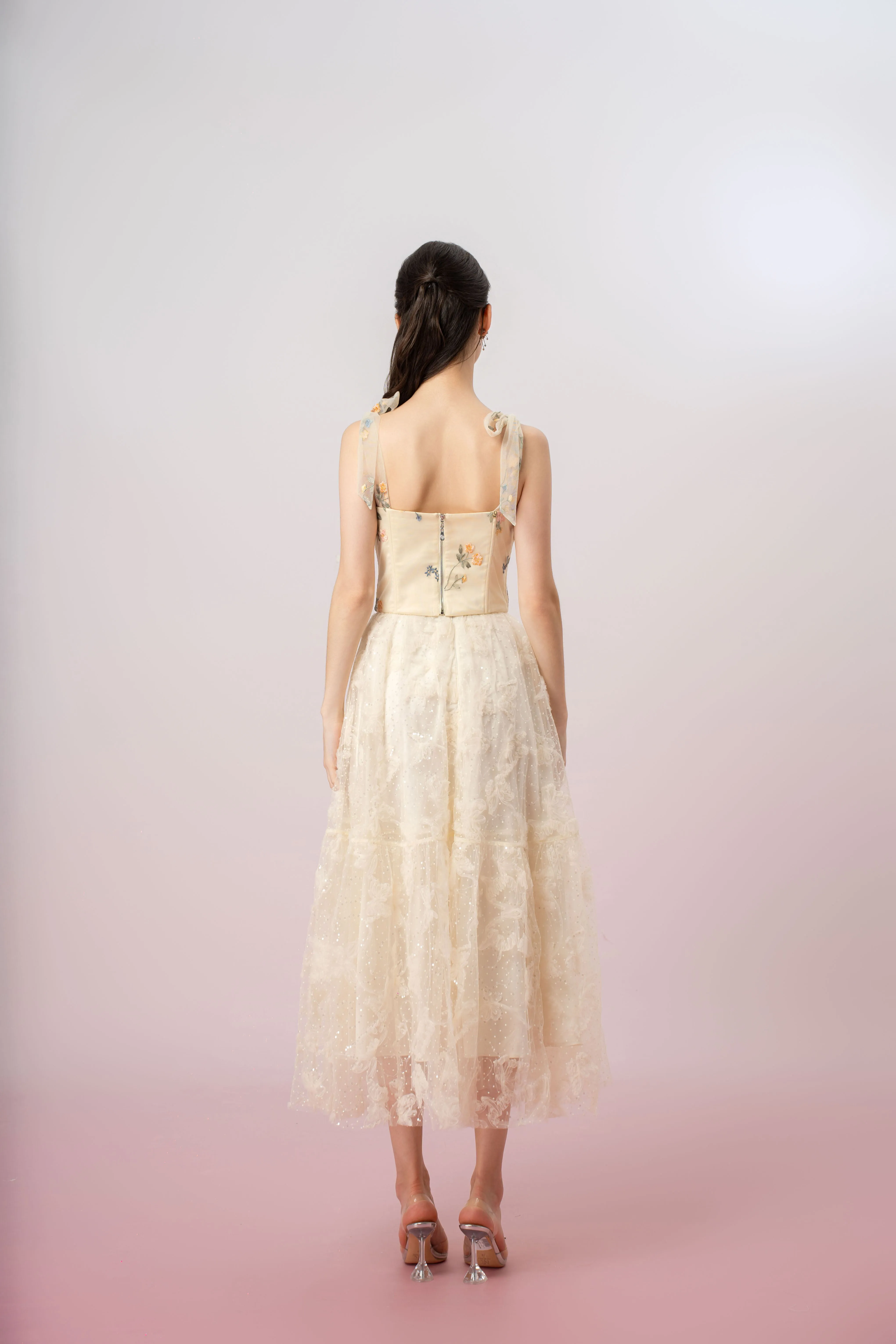 Grainne Light Yellow Flower Tulle Top