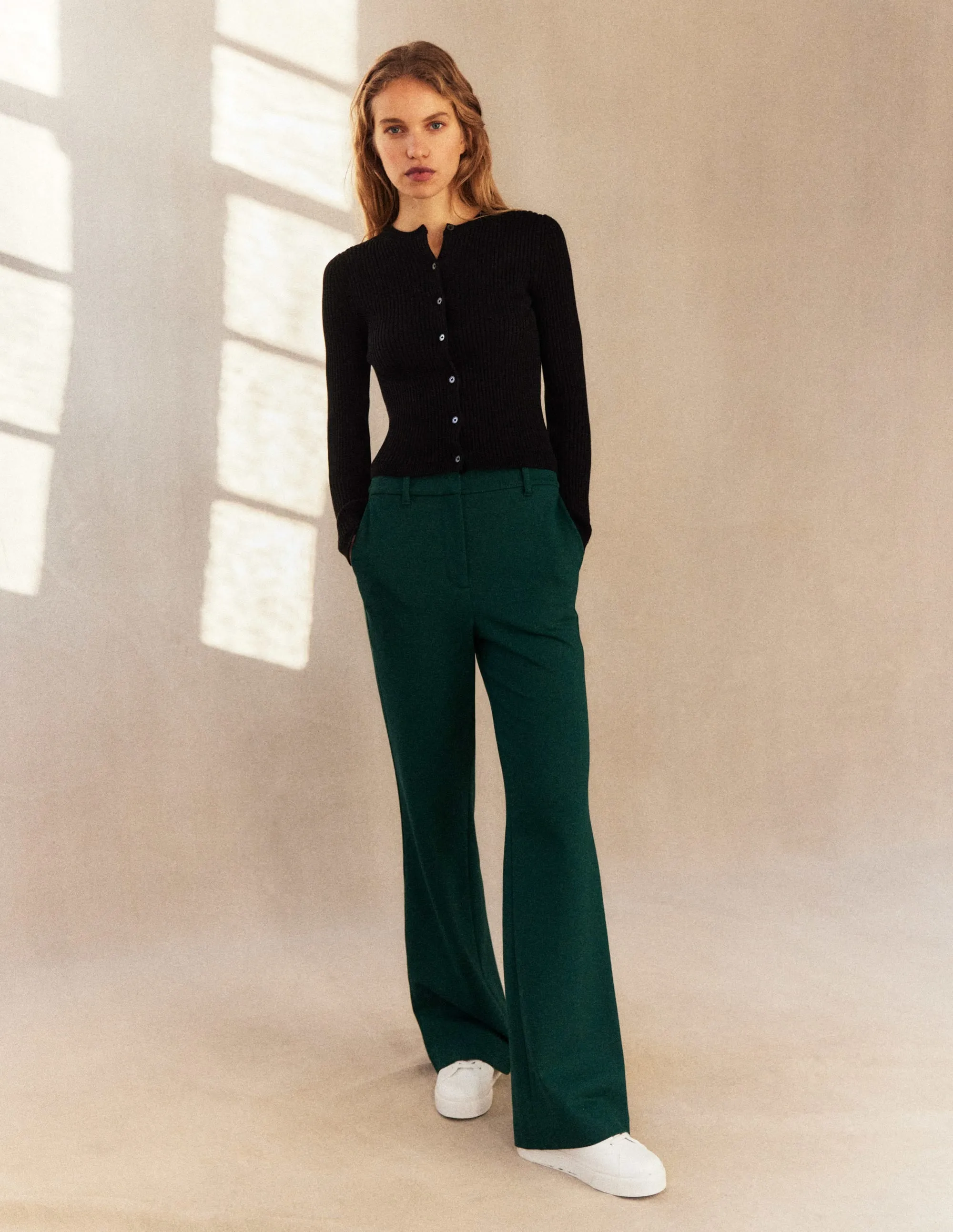 Hampshire Flared Trousers-Emerald Night