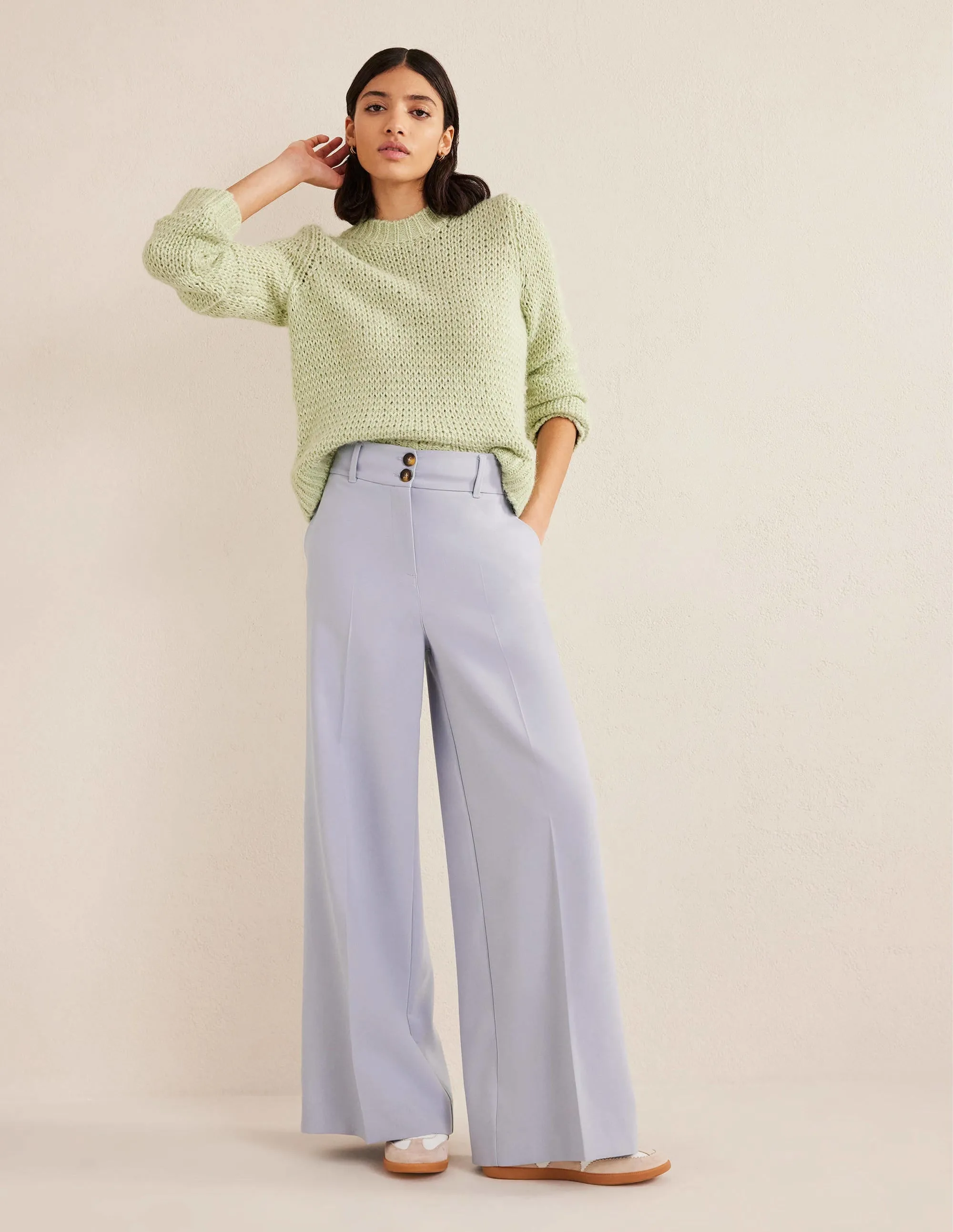 High Rise Wide Leg Trousers-Blue Blizzard