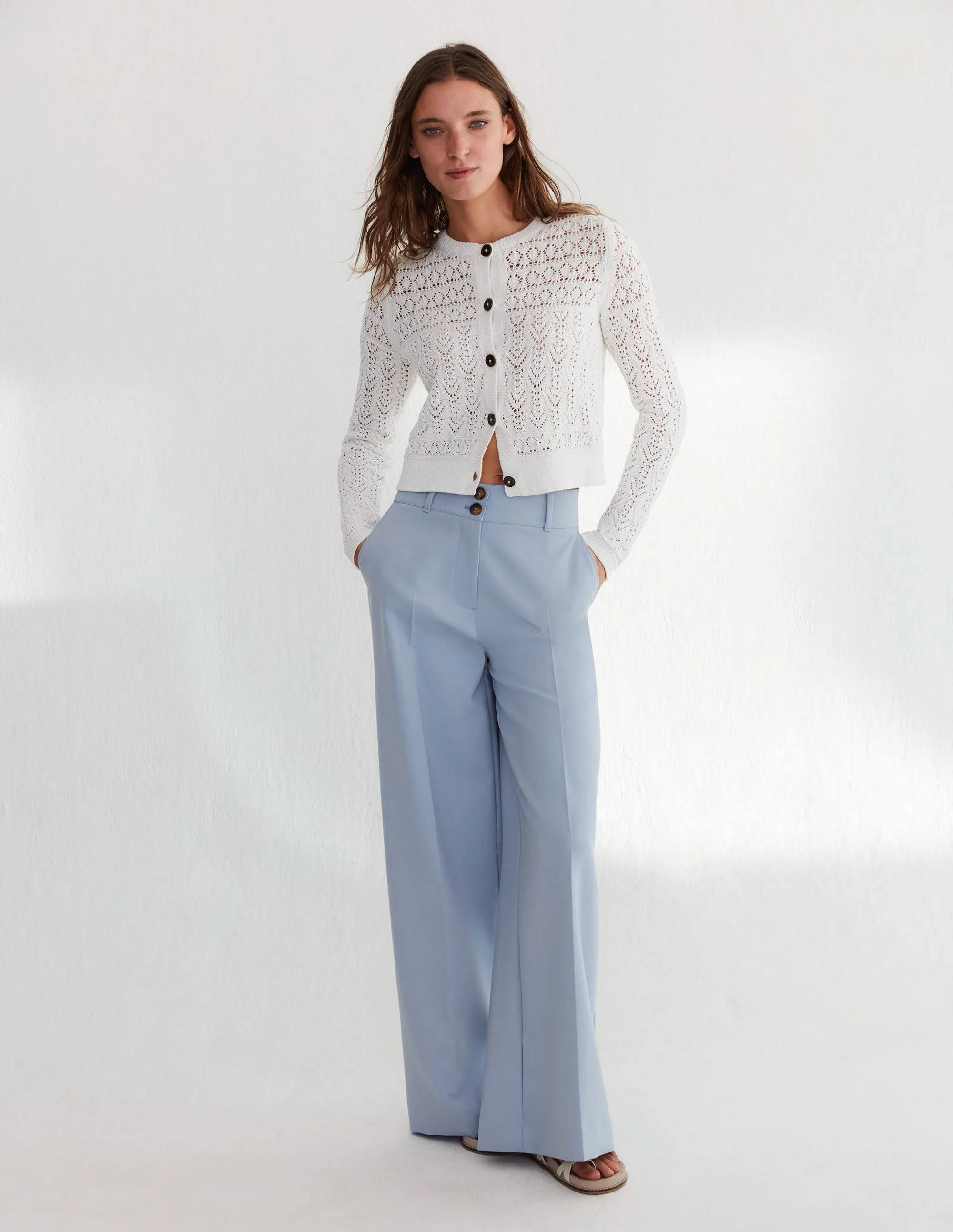 High Rise Wide Leg Trousers-Blue Blizzard