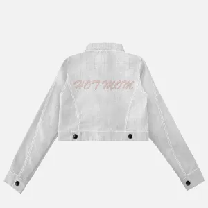 HOT MOM - High Rise Cropped Denim Jacket - White