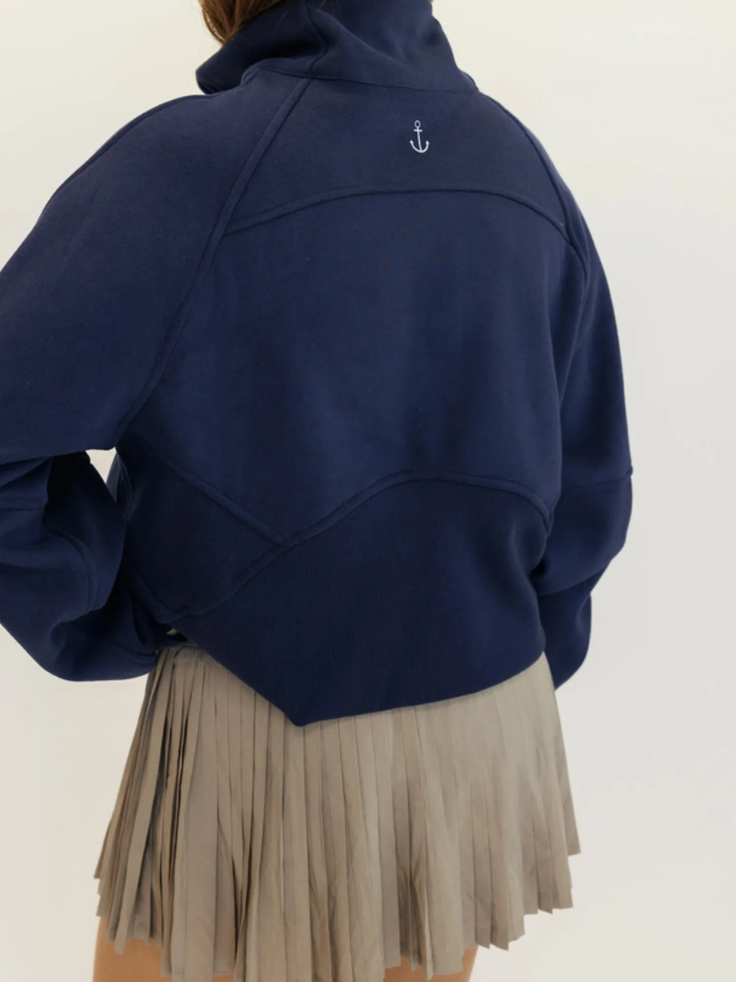 Indigo Navy "Ella" Fleece Lined Cropped Quarter Zip Pullover