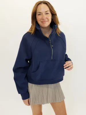 Indigo Navy "Ella" Fleece Lined Cropped Quarter Zip Pullover