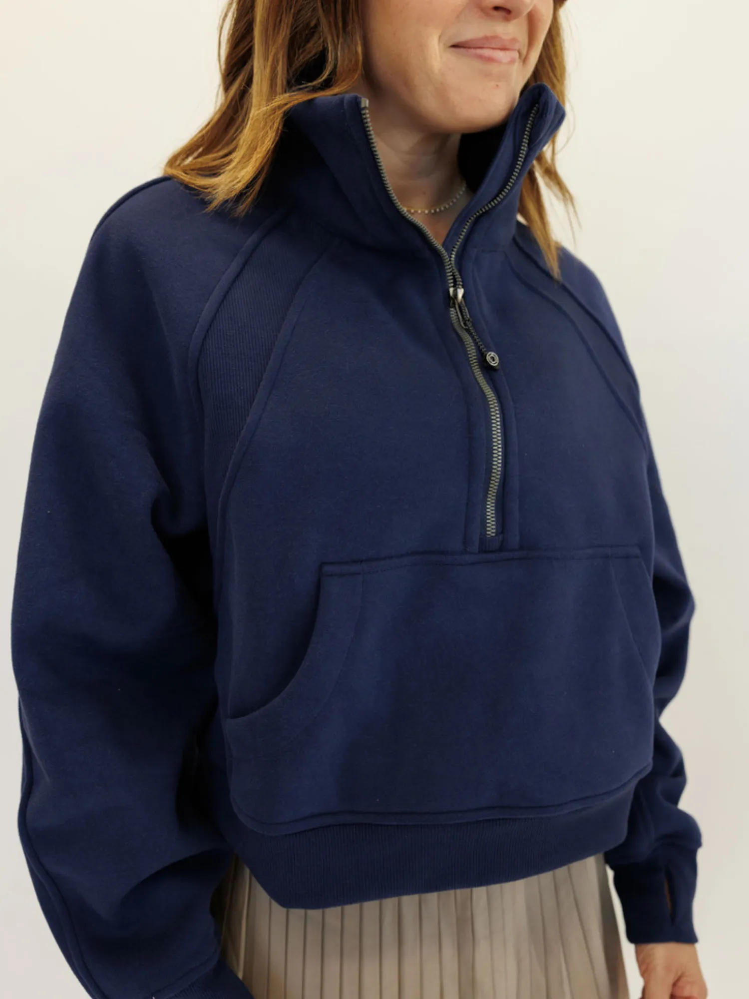 Indigo Navy "Ella" Fleece Lined Cropped Quarter Zip Pullover