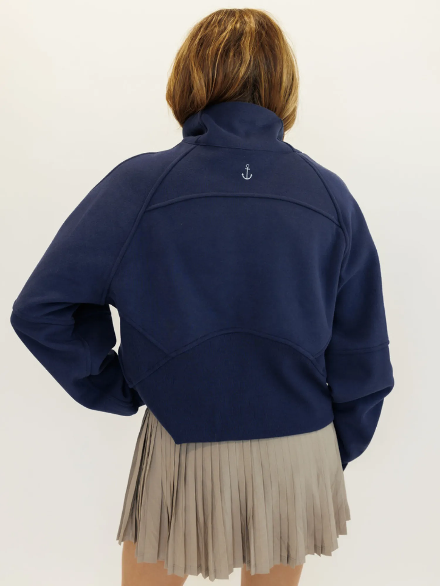 Indigo Navy "Ella" Fleece Lined Cropped Quarter Zip Pullover