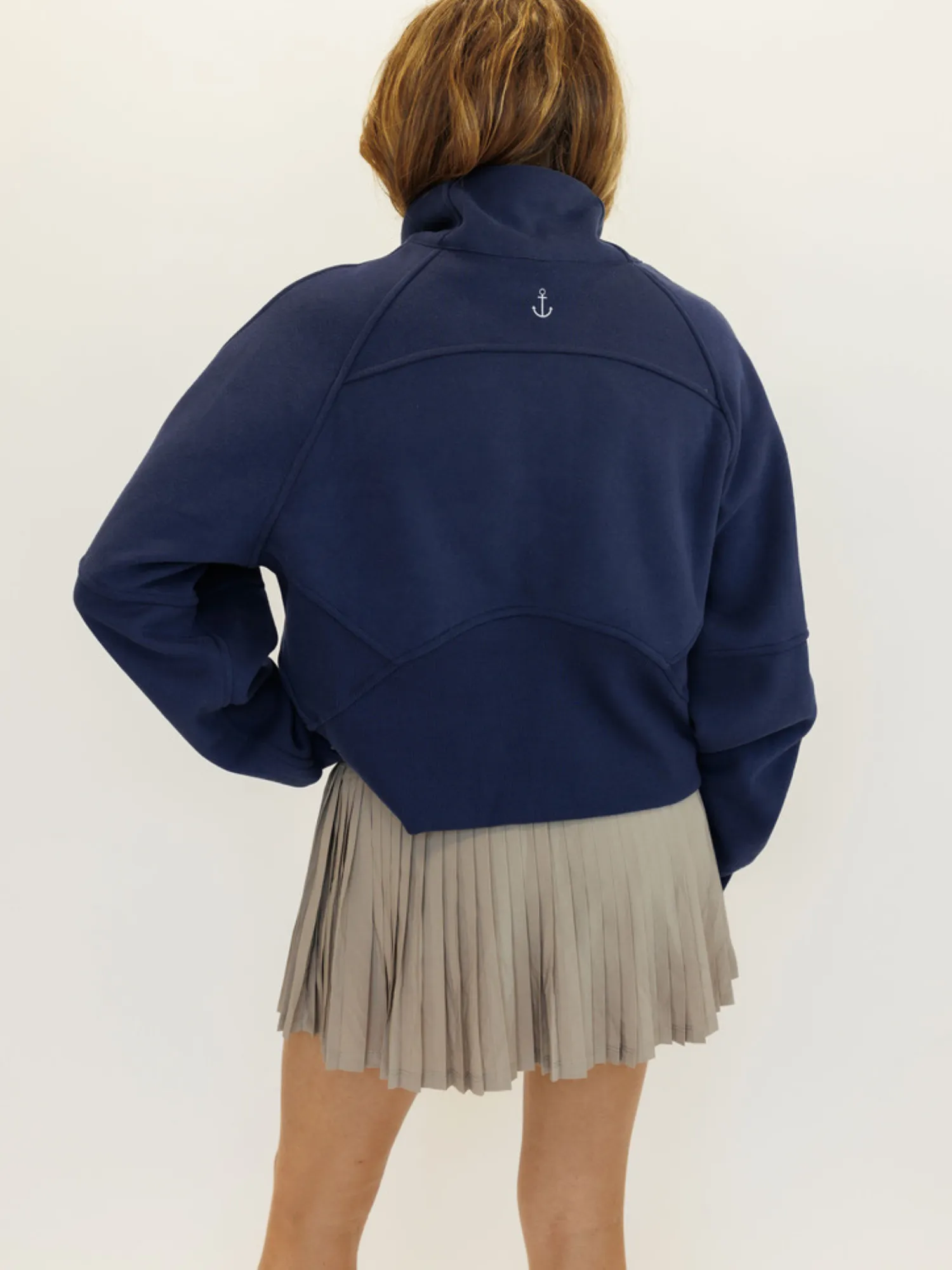 Indigo Navy "Ella" Fleece Lined Cropped Quarter Zip Pullover