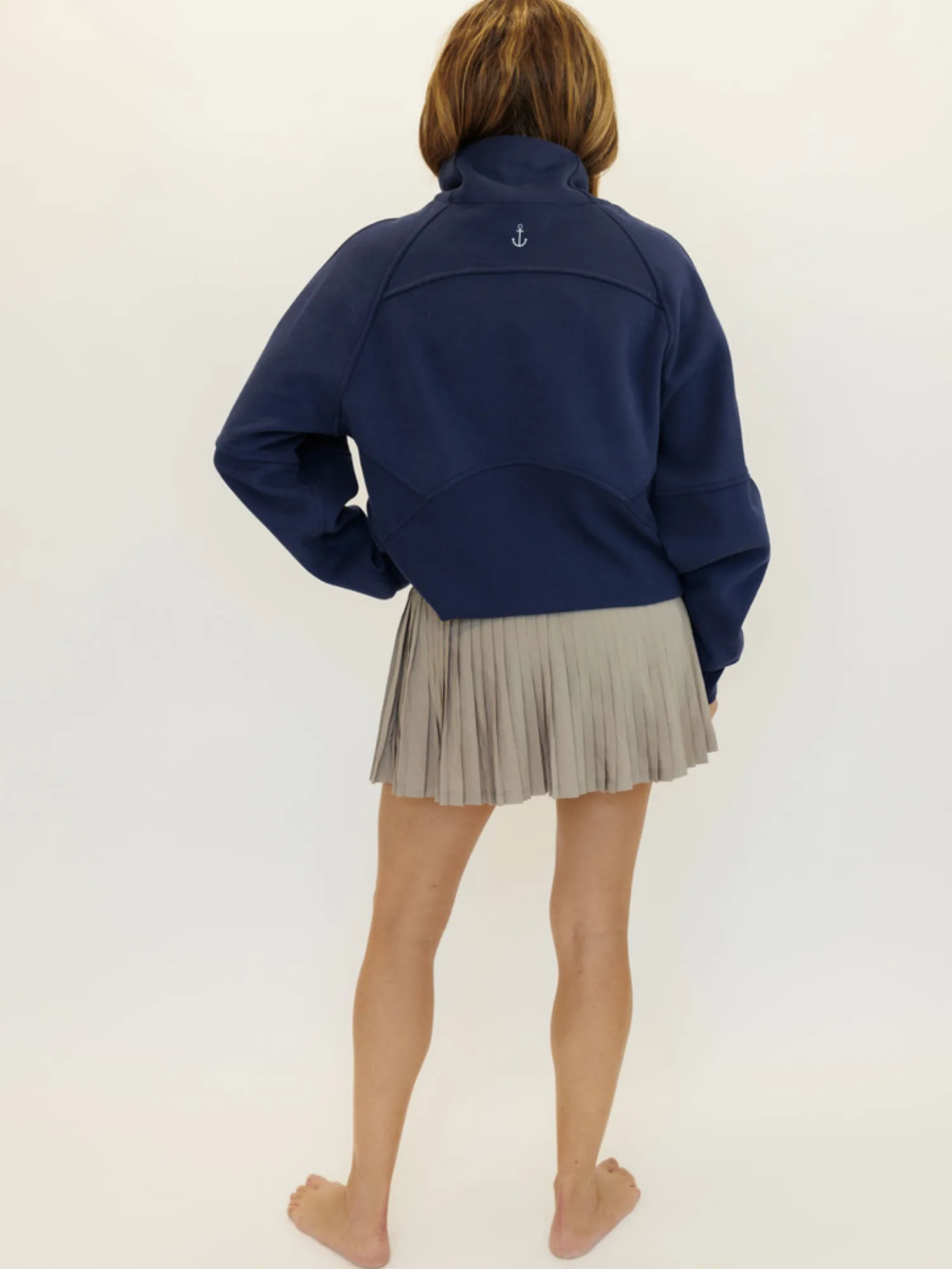 Indigo Navy "Ella" Fleece Lined Cropped Quarter Zip Pullover