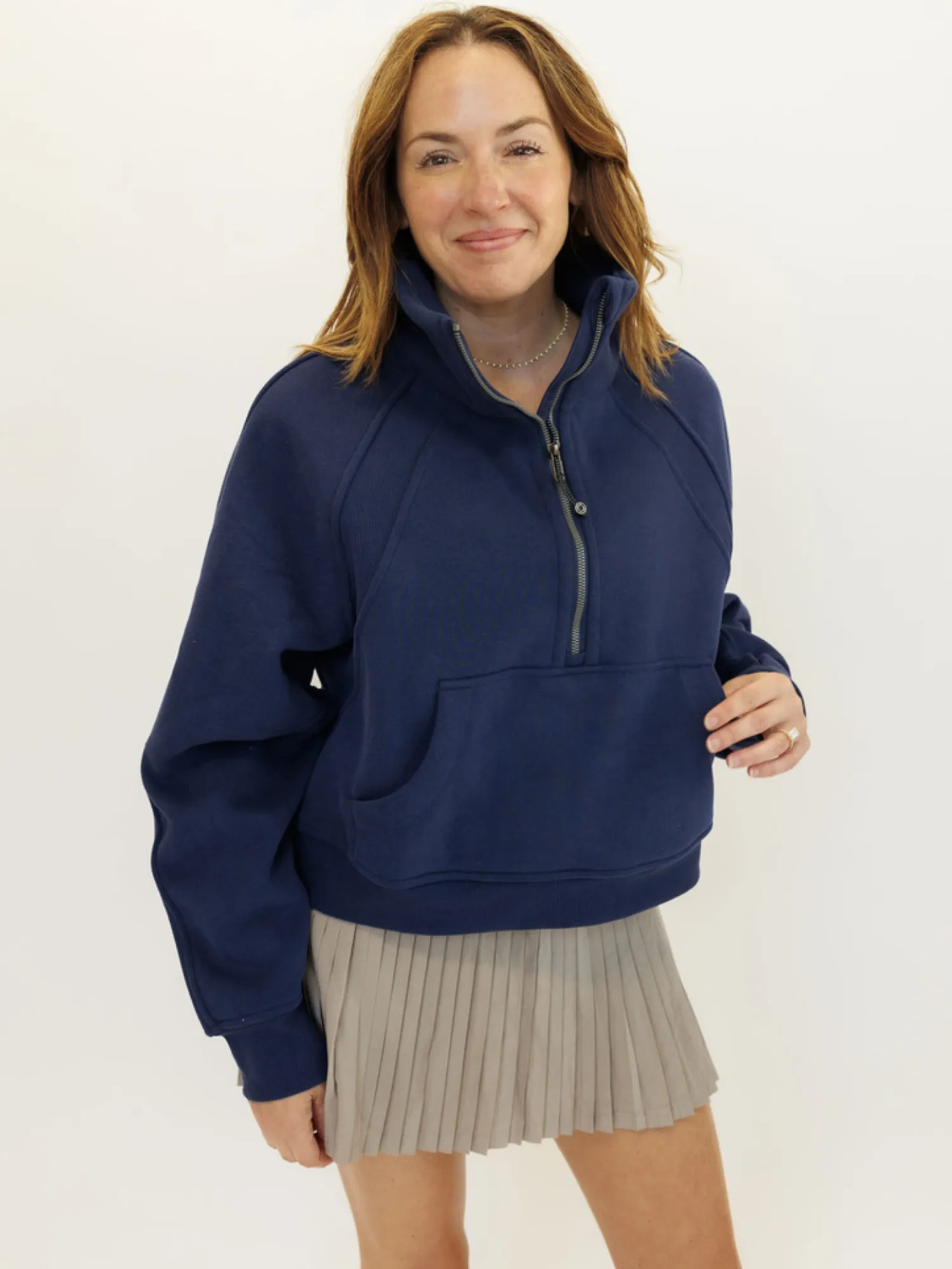 Indigo Navy "Ella" Fleece Lined Cropped Quarter Zip Pullover
