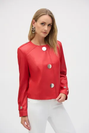 Joseph Ribkoff Radiant Red Foiled Faux Suede Boxy Jacket