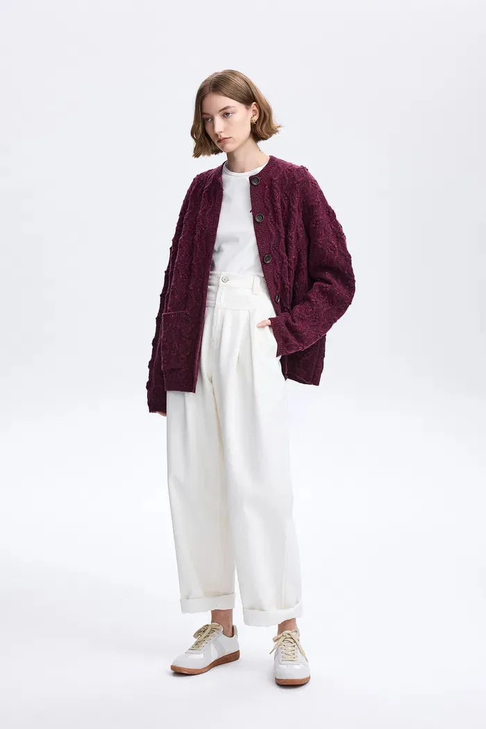 Kitty Cable Cardigan in Speckled Wool Knit