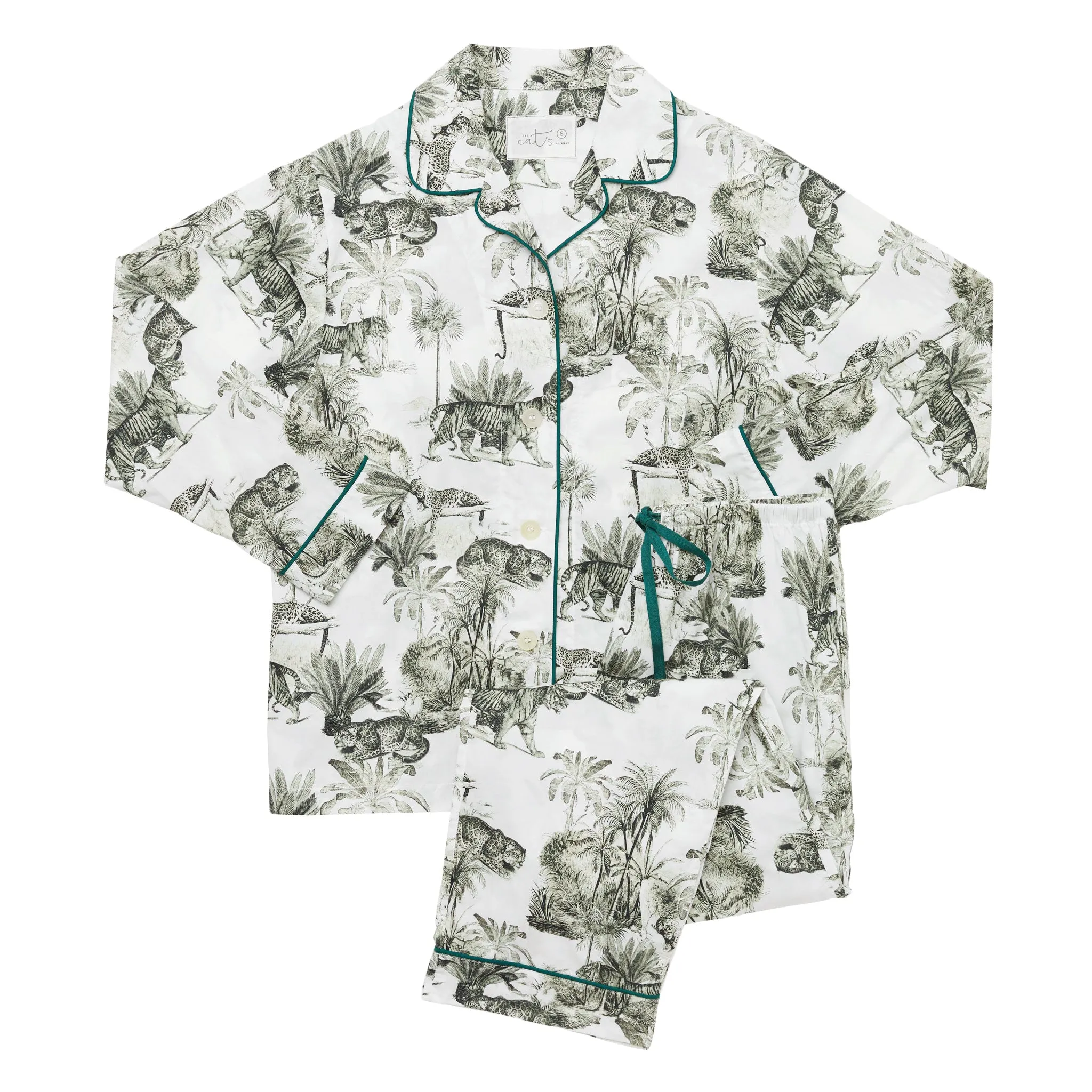 Long Sleeve Classic Pajama Set - Tiger Toile Print Forest Green