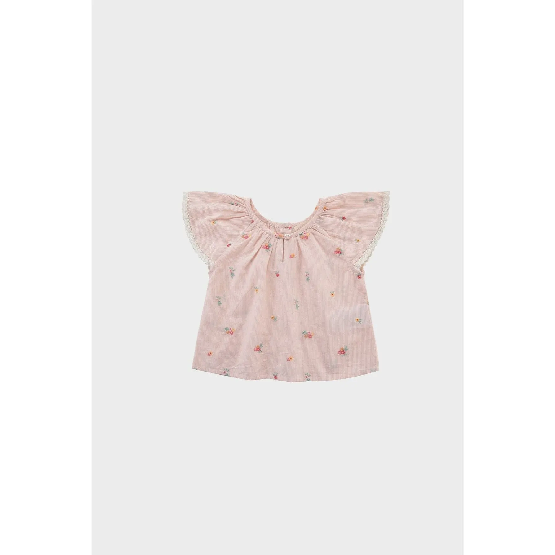 Louise Misha Blouse Antonia - Embroidered Yarn Dyed Stripes - Pink Bouquet Stripes
