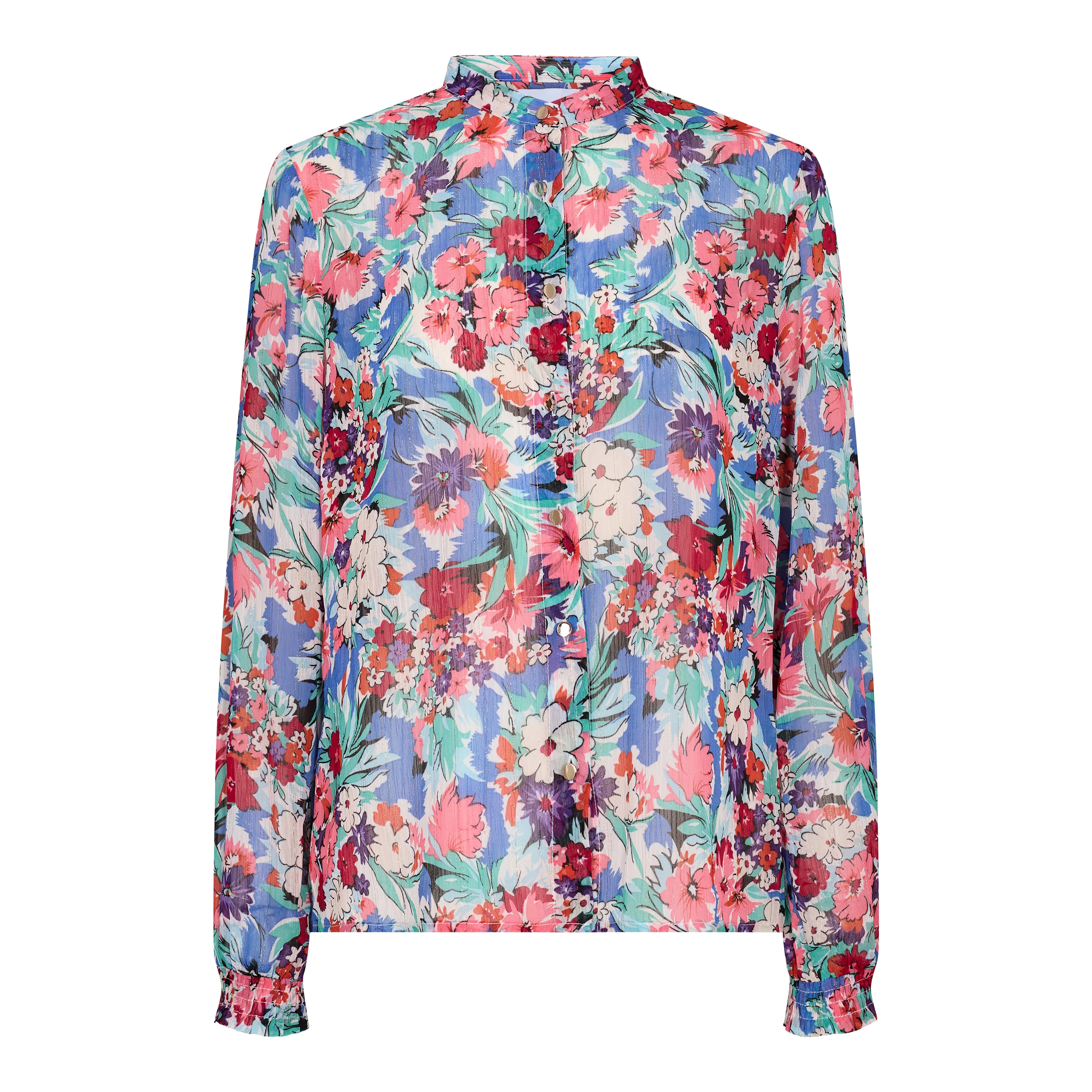MAGGIE-LS-SHIRT - BLUE GREEN FLOWER