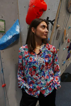 MAGGIE-LS-SHIRT - BLUE GREEN FLOWER