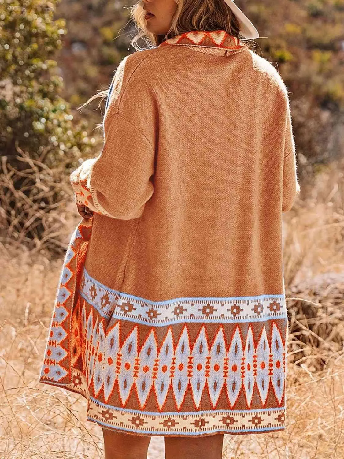 Mandy Plus Size Geometric Open Front Cardigan with Pockets