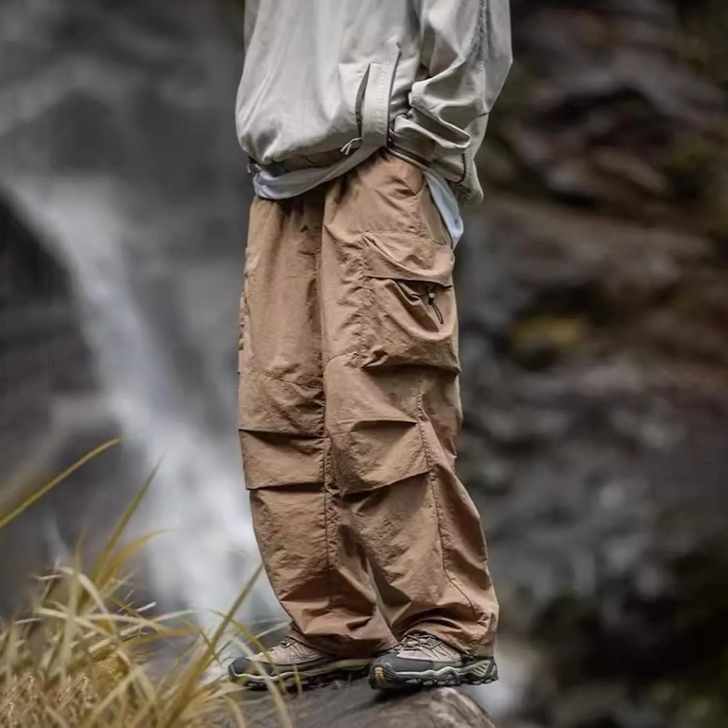 Men's Casual Loose Cargo Pants Multi-Pocket Lightweight Straight Pants