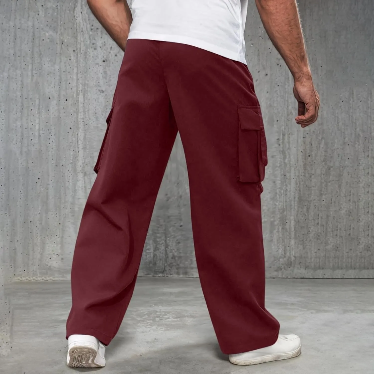 Men's Casual Loose Cargo Pants Straight Multi-Pocket Work Pants