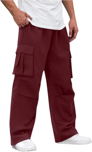 Men's Casual Loose Cargo Pants Straight Multi-Pocket Work Pants