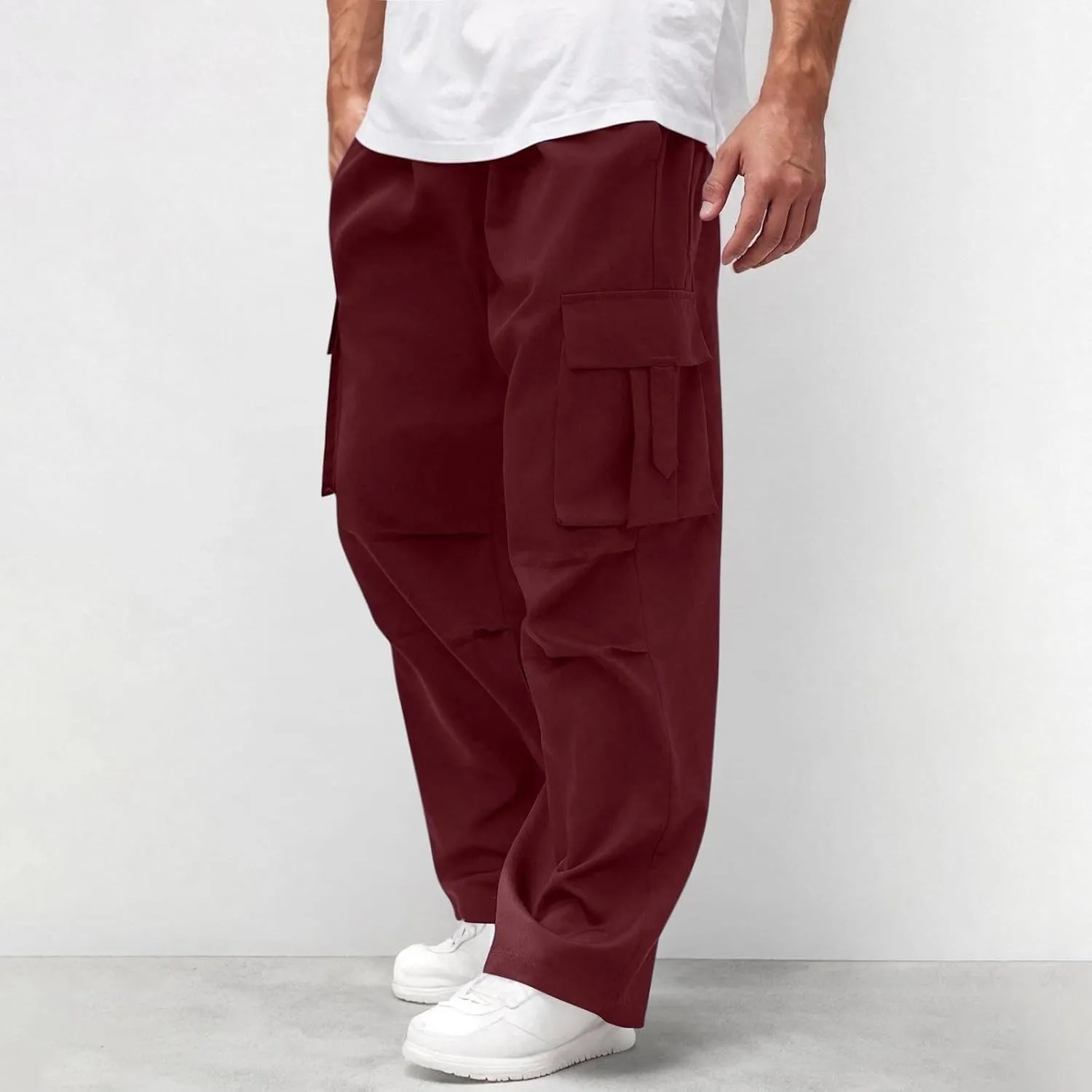 Men's Casual Loose Cargo Pants Straight Multi-Pocket Work Pants