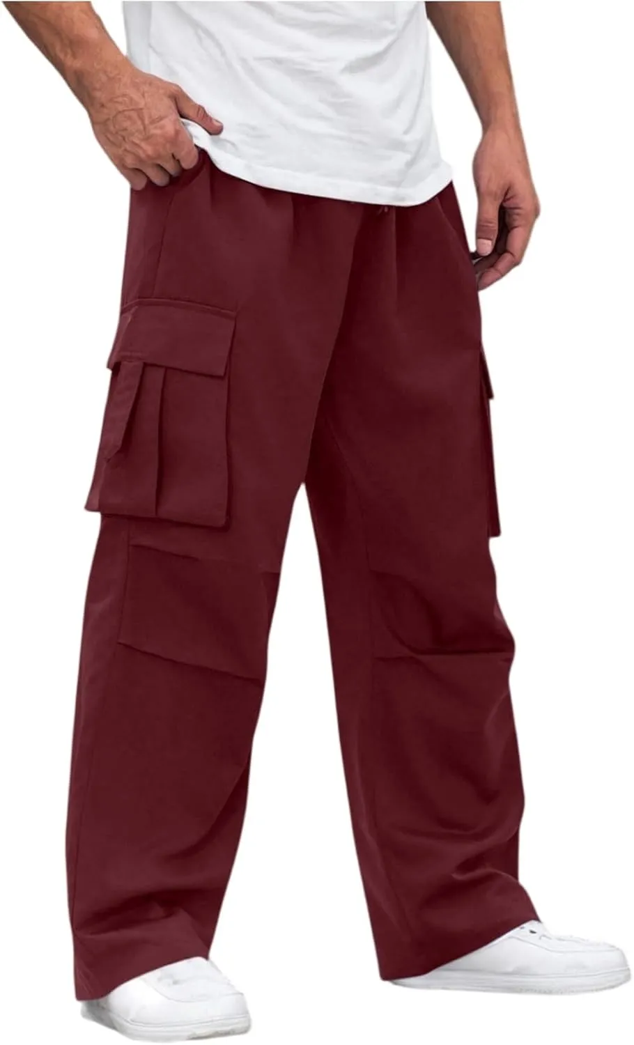 Men's Casual Loose Cargo Pants Straight Multi-Pocket Work Pants