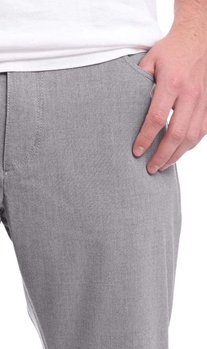 Mens Classic Fit Solid Gray Flat Front Stretch Cotton 5 Pocket Jean Style Pant