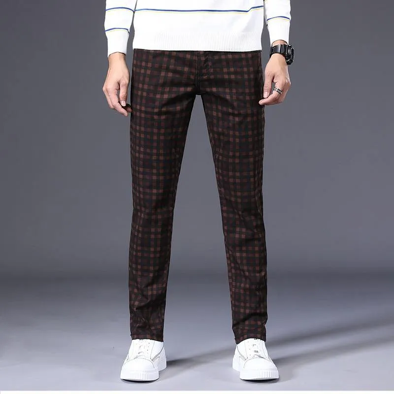 Men's Classic/Formal Plaid Elastic Pants