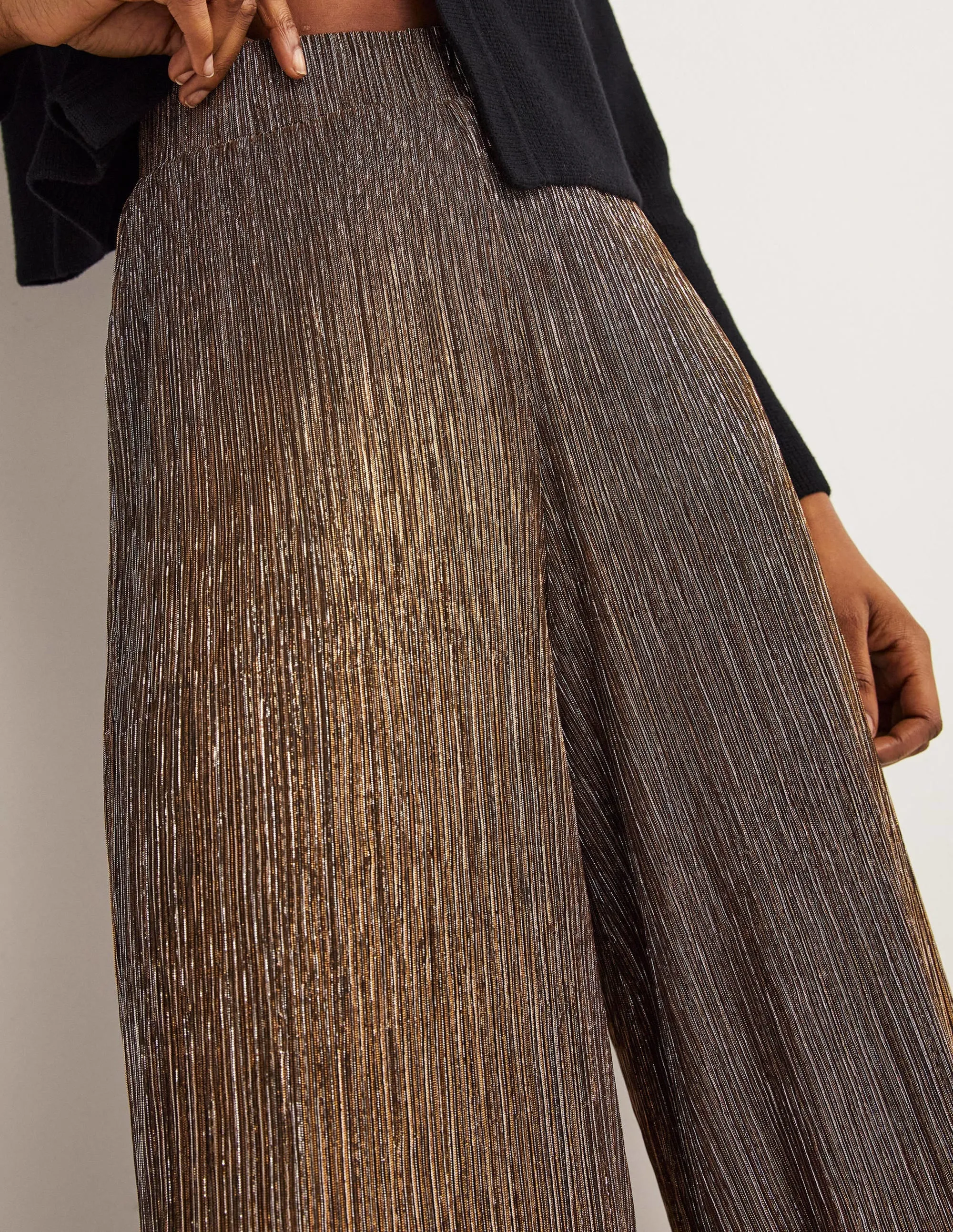Metallic Party Trousers-Gold, Black Lurex