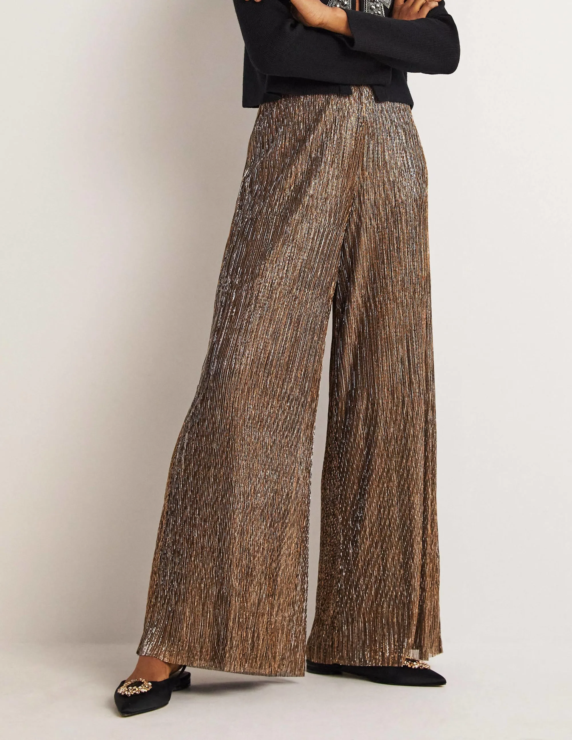 Metallic Party Trousers-Gold, Black Lurex