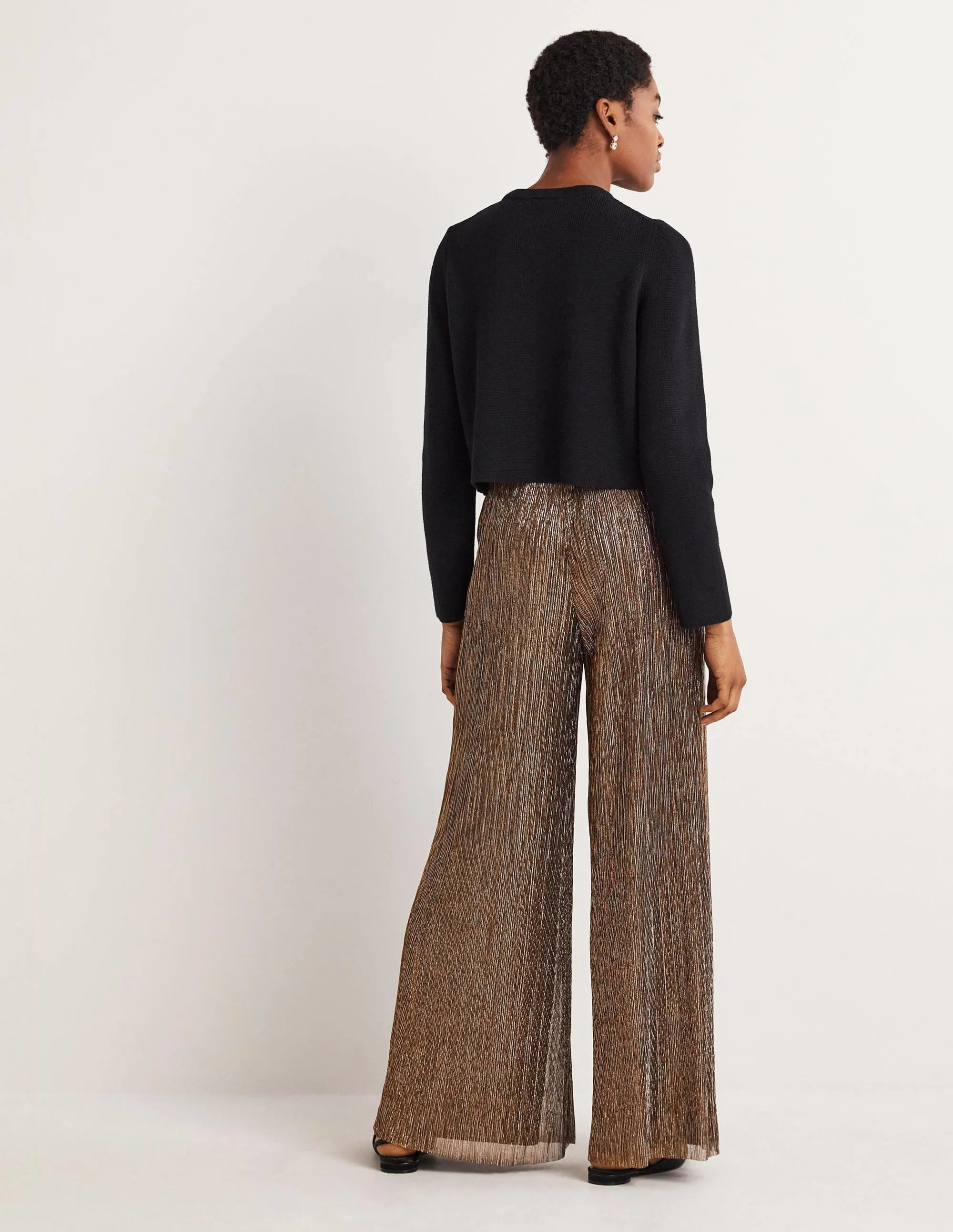 Metallic Party Trousers-Gold, Black Lurex