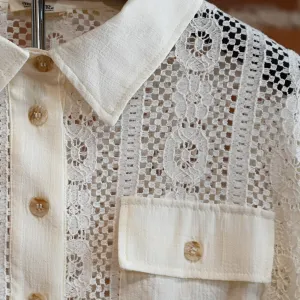 Miss Me Crochet Shirt in Off White