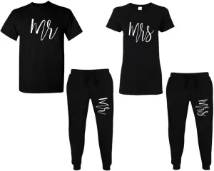 Mr & Mrs Couple Matching T-Shirts & Jogger Pants – 4-Piece Set: Men’s and Women’s Styles Sold Separately