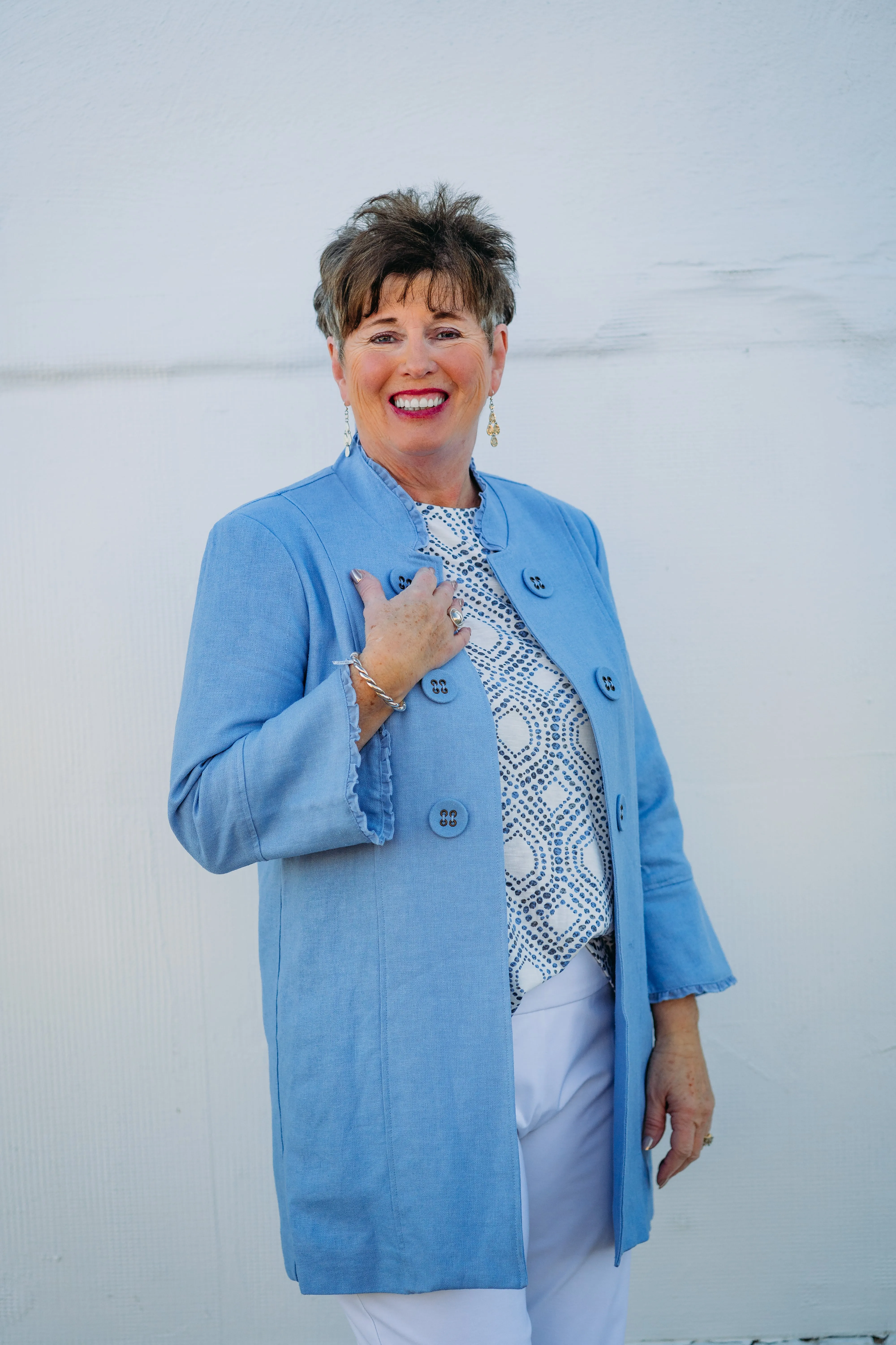 Multiples: 3/4 Flounce Sleeve Stand Collar Lined Jacket in CRNFLR M15107JM