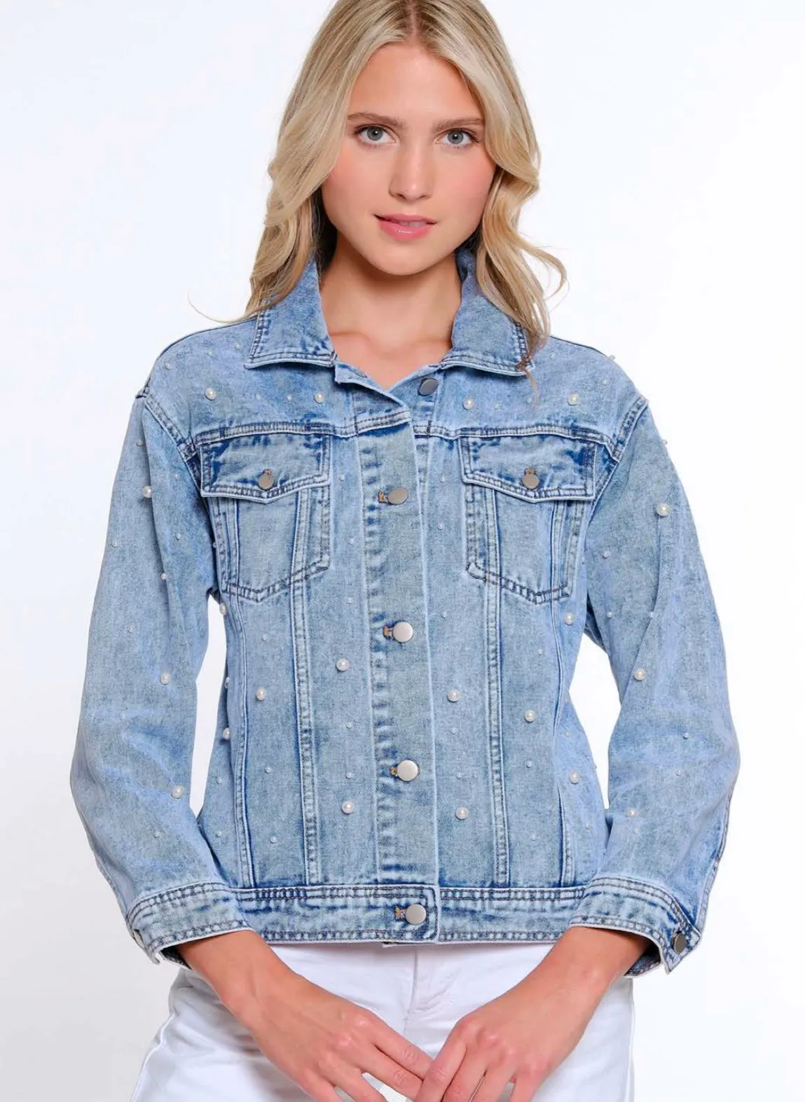 Multiples: Cuffed 2 Pocket Oversized Jean Jacket in Indigo M15207JM