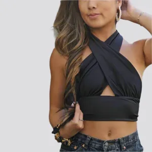 Multipurpose Tank Top Women  Halter Neck Backless Strap Short Camisoles Solid Versatile